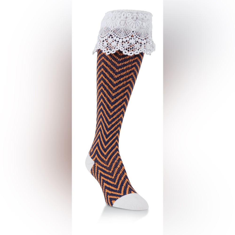 World’s Softest Sock Team Collection Spirit Knee-High Socks, Navy & Orange, NWT